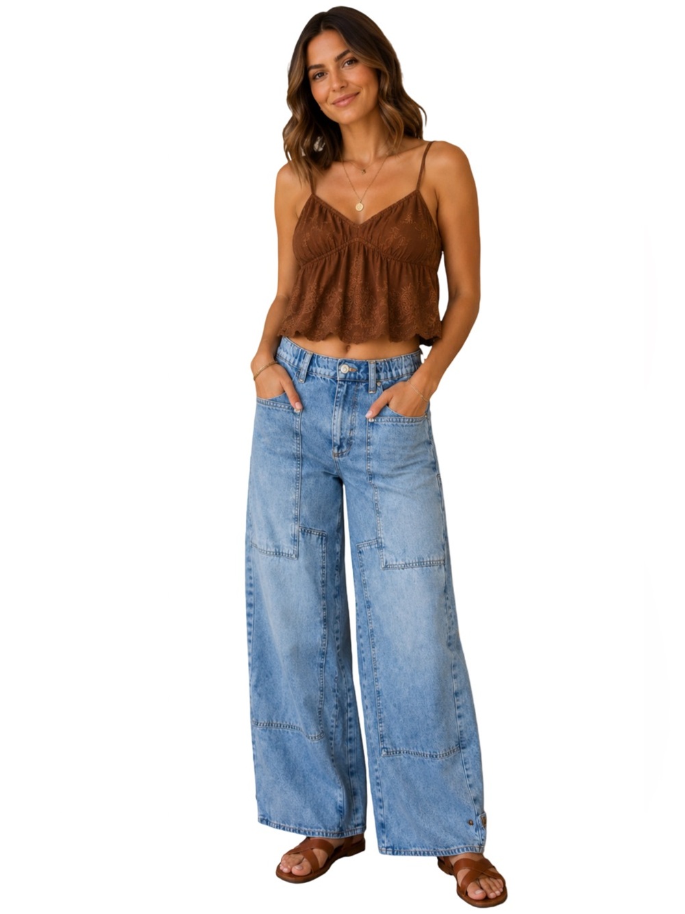 Free People Curvy Outlaw Wide Leg Utility Cargo Jeans Size Small High Waist